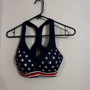 Champion Women's Navy Sports Bra with Logo Pattern